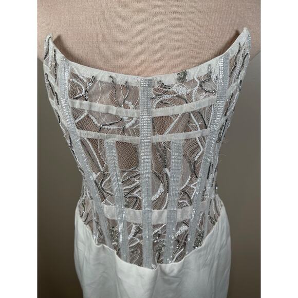 Retrofete Blythe Embellished Sheer Bustier Strapless White Mini Dress Size Large - Picture 5 of 10